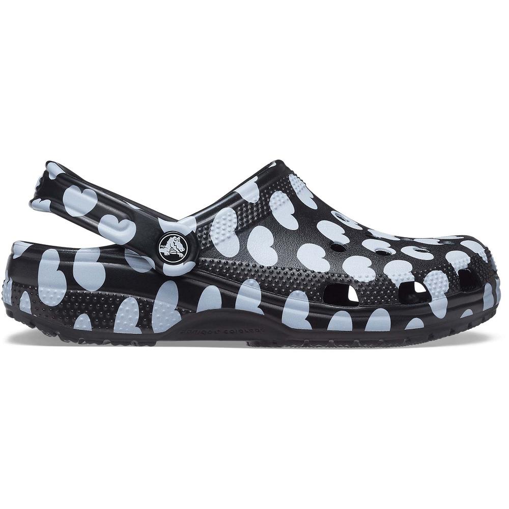 Sabots Crocs Classiche Heart Print Homme Noir Blanche | France 0801XYUF